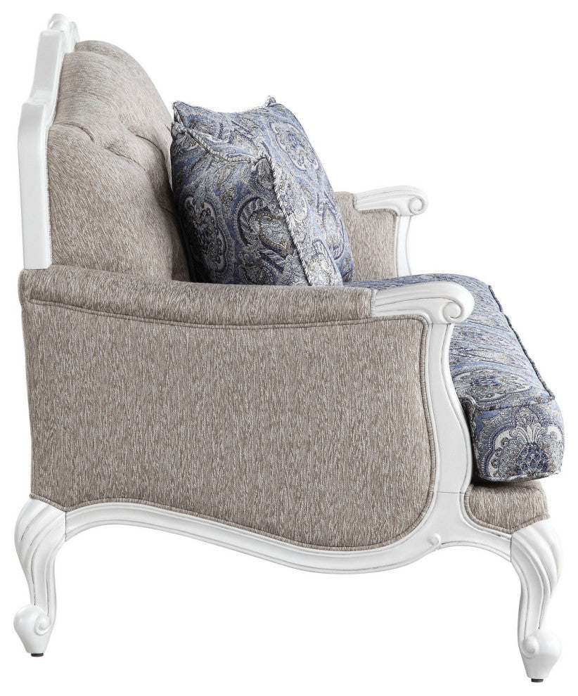 Benzara BM250652 Sofa With Arch Top and Resin Queen Anne Legs, Gray