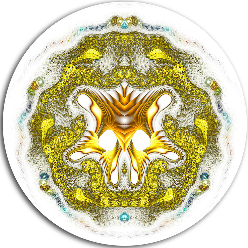 Golden Symmetrical Fractal Heart, Abstract Round Wall Art, 23"