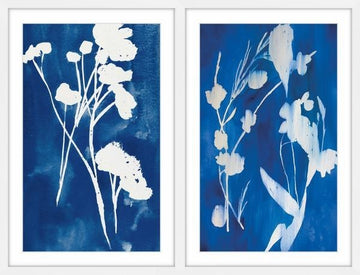"A Touch of Royal Blue" Framed Painting Diptych, 32"x24"