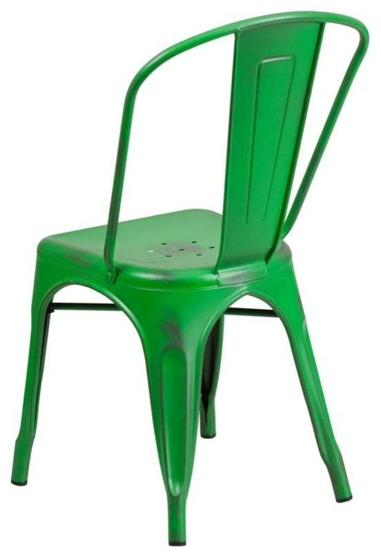 Distressed Green Metal Indoor-Outdoor Stackable Chair