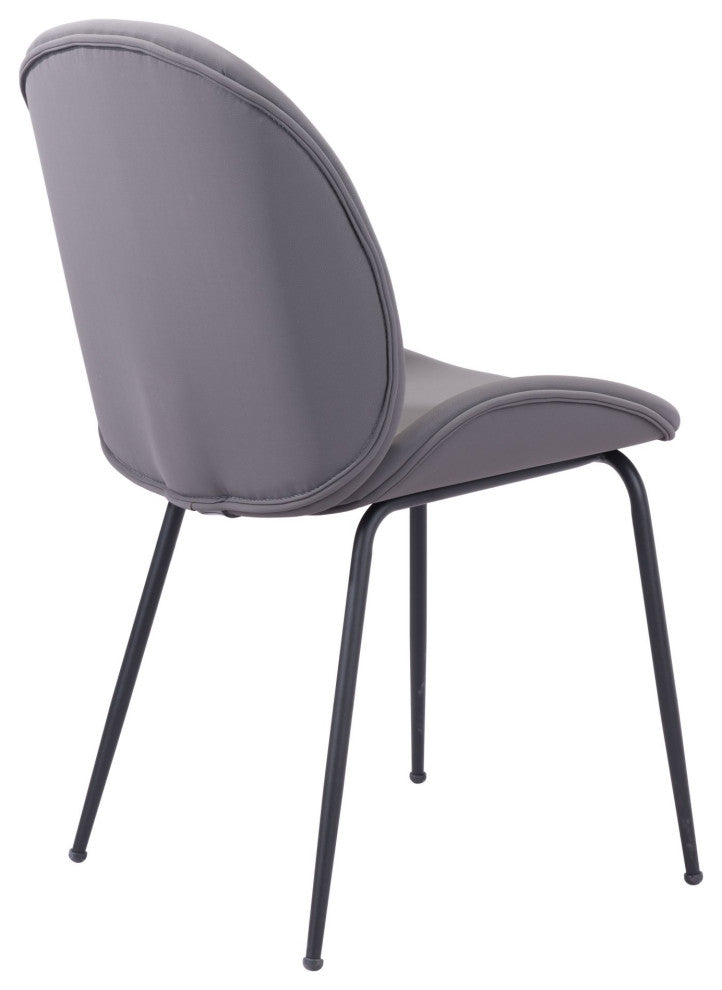 Dining Chair, Set of 2, Steel Metal, Fabric, Gray, Black, Cafe Bistro