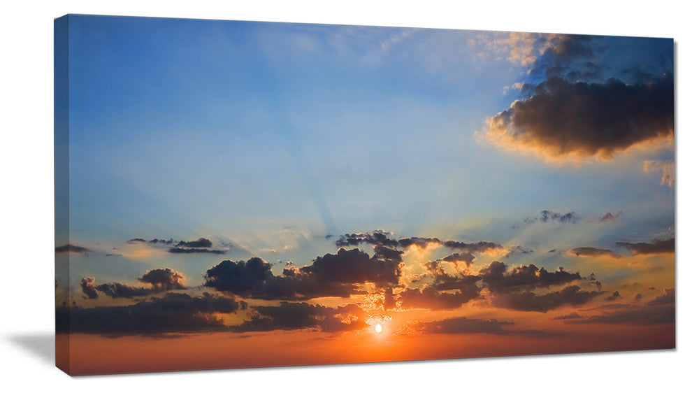 "Beautiful Cloudy Sunset Panorama" Extra Large Seascape Art Canvas, 40"x20"