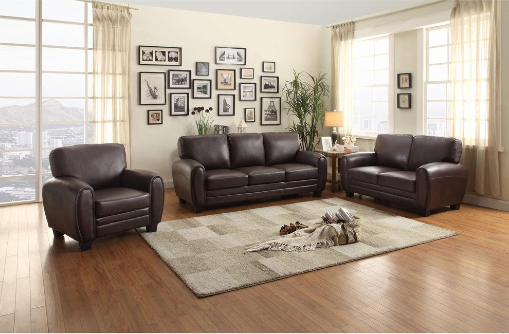Rainier Casual Love Seat, Dark Brown Leather