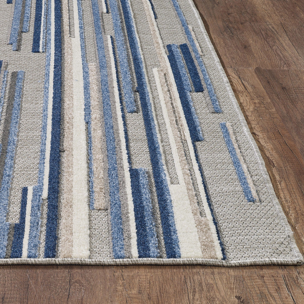 2"x4" Blue Abstract Striped Indoor Outdoor Area Rug