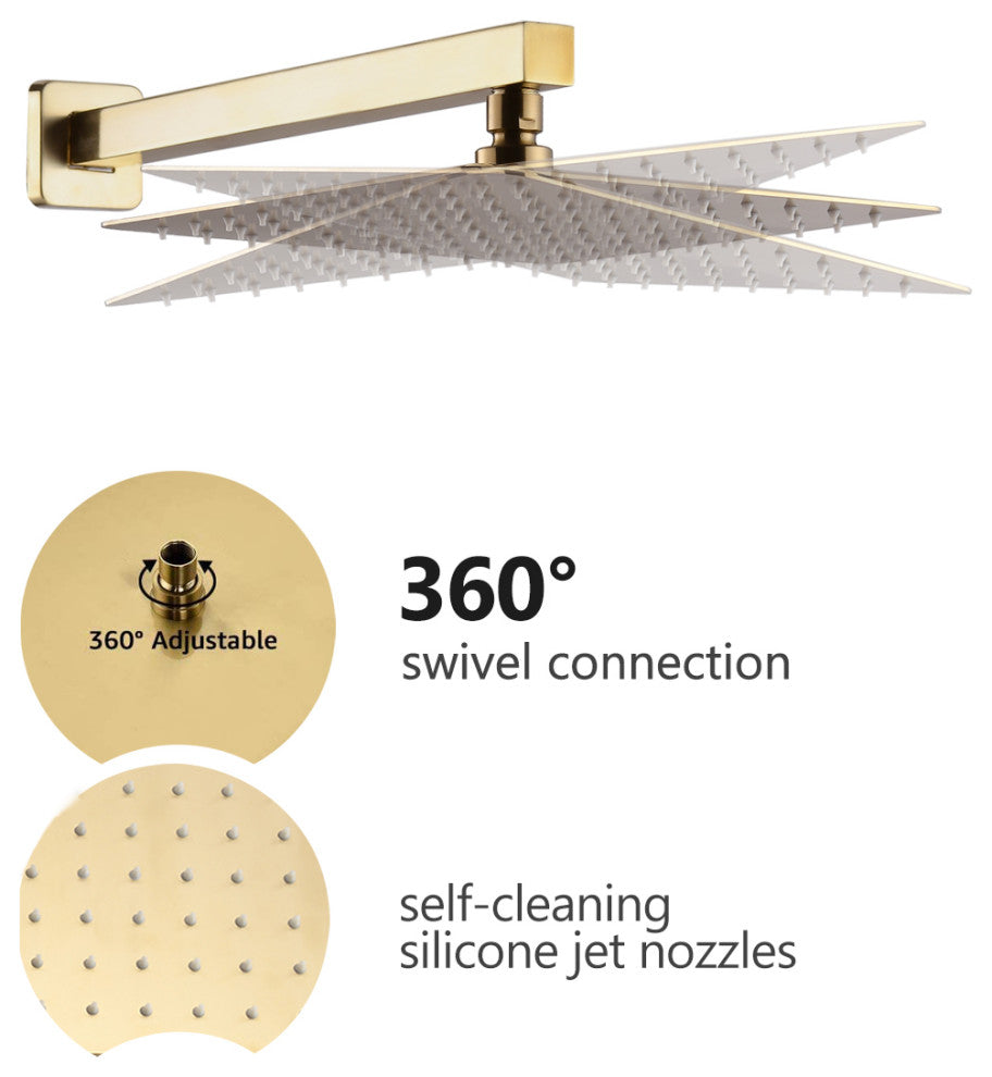 Ceiling Mounted Shower System Set With 10" Rain Shower Head, Brushed Gold