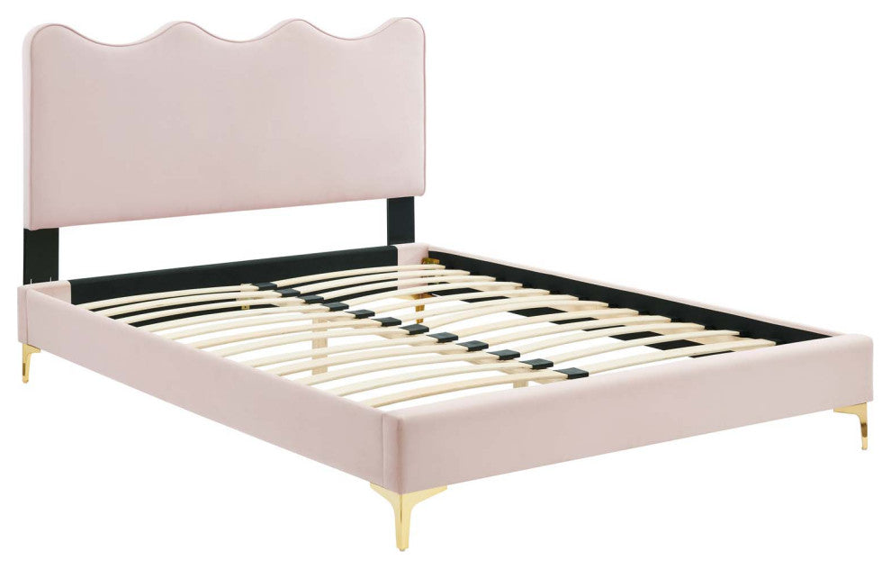 Current Performance Velvet Queen Platform Bed, Pink