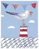 "Coastal Bird I Flags on Blue" Digital Paper Print by Farida Zaman, 18"x22"