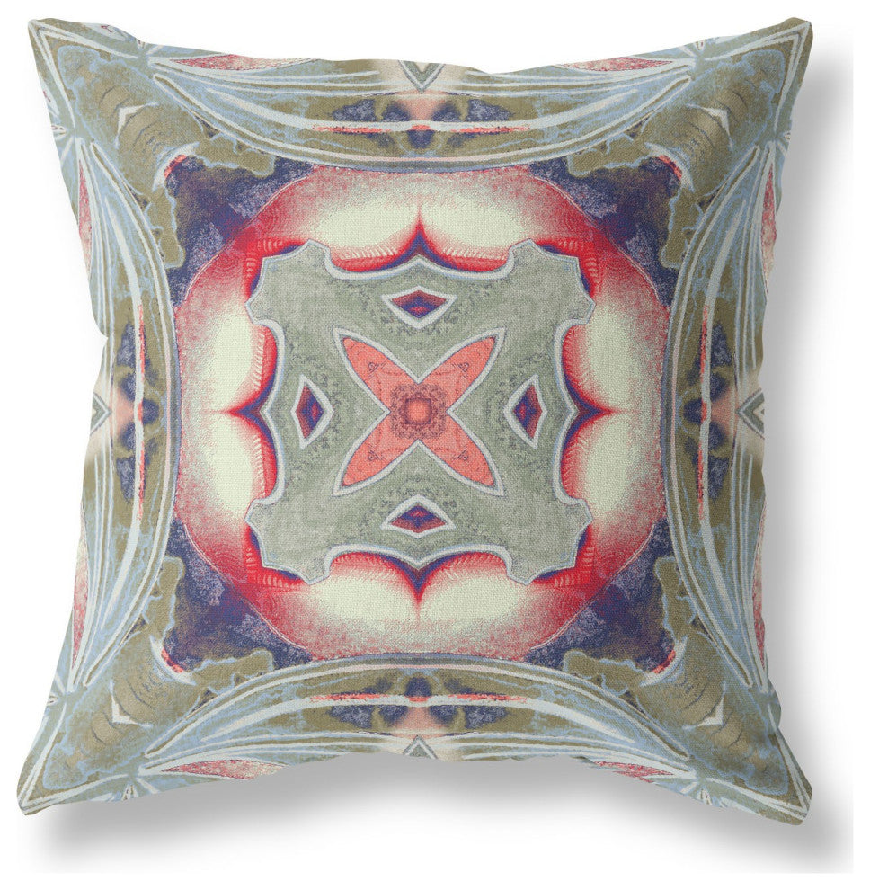 16" Sage Pink Geo Tribal Indoor Outdoor Throw Pillow