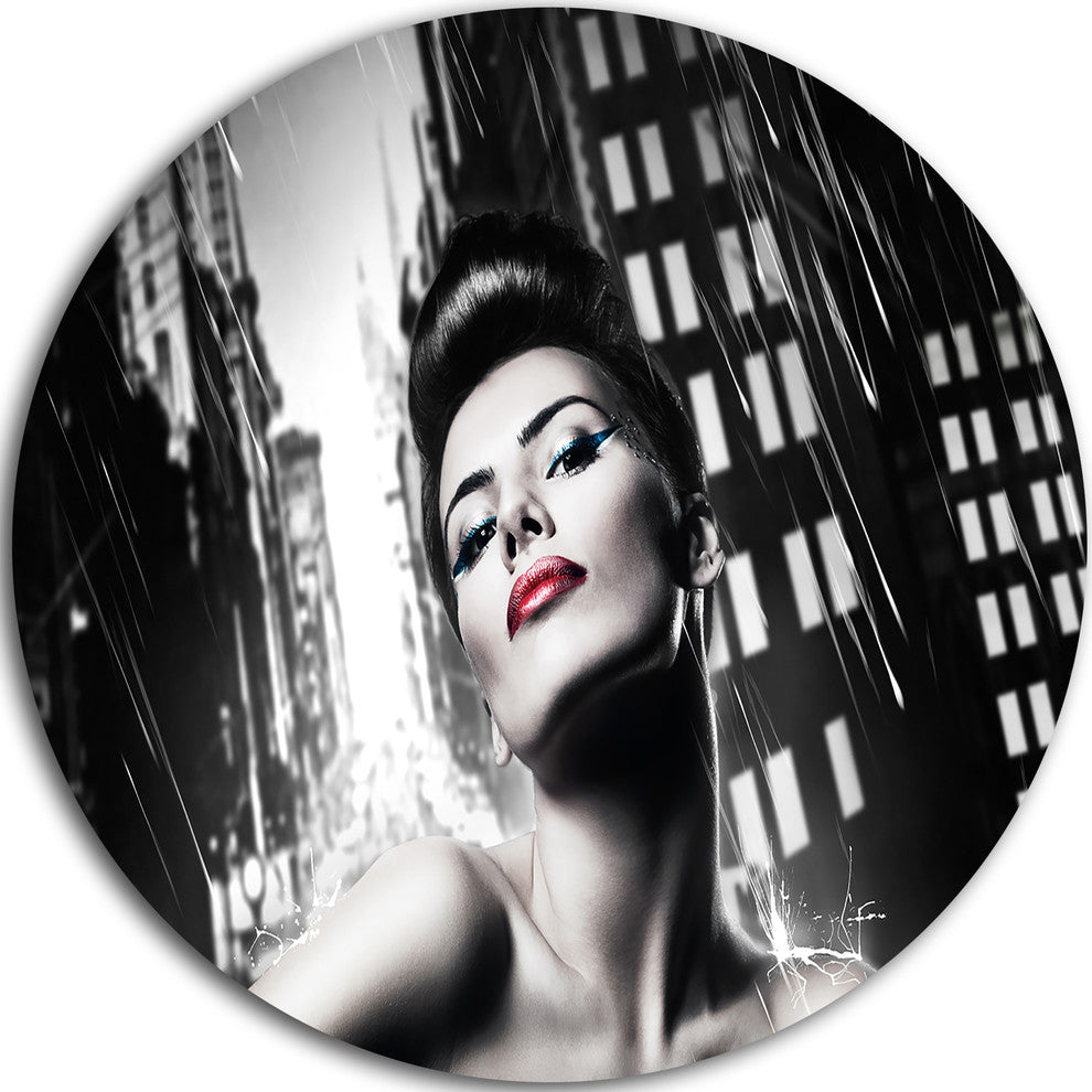 Brunette Woman With Red Lips, Portrait Woman Disc Metal Wall Art, 11"