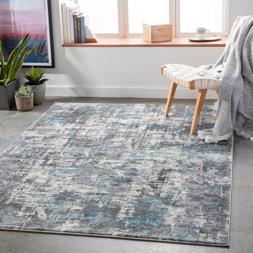 Surya Pune PUN-2308 7'10"x10'3" Rug, Black/Medium Gray/Beige/Teal