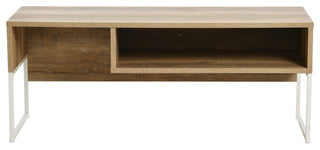 Wrap TV Stand, Rectangular Storage Compartment Coastal Oak Rustic, White Metal
