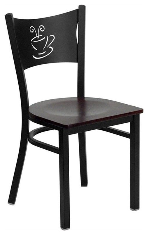 Flash Furniture Hercules Black Back Metal Dining Chair in Mahogany