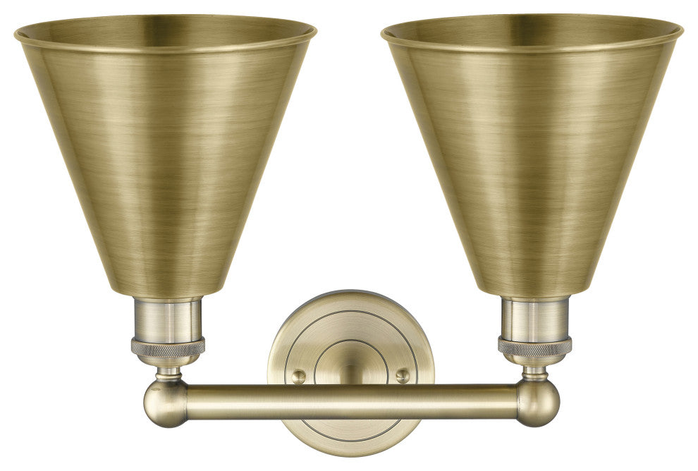 Ballston Cone 2-Light 17" Bath Vanity Light, Antique Brass