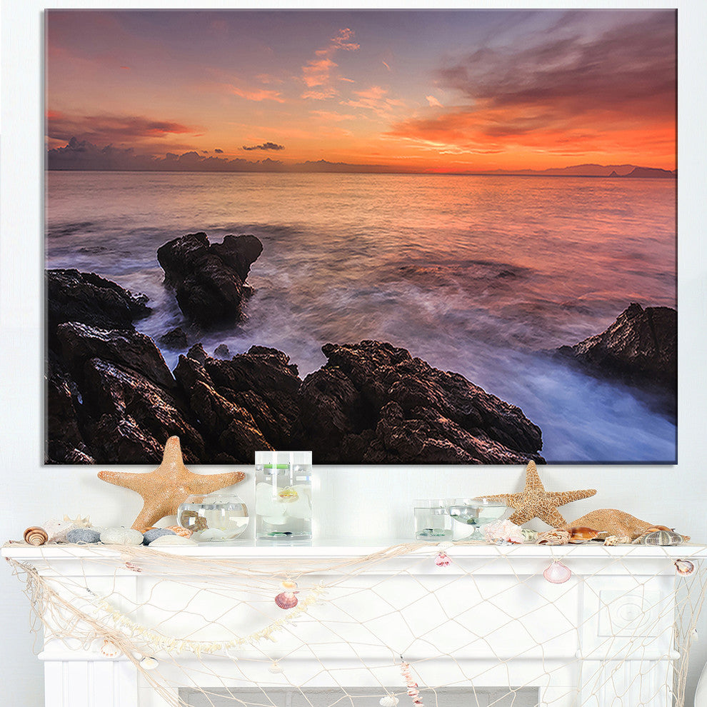 "Sunrise Over The Coast of Sicily" Beach Canvas Wall Art, 32"x16"
