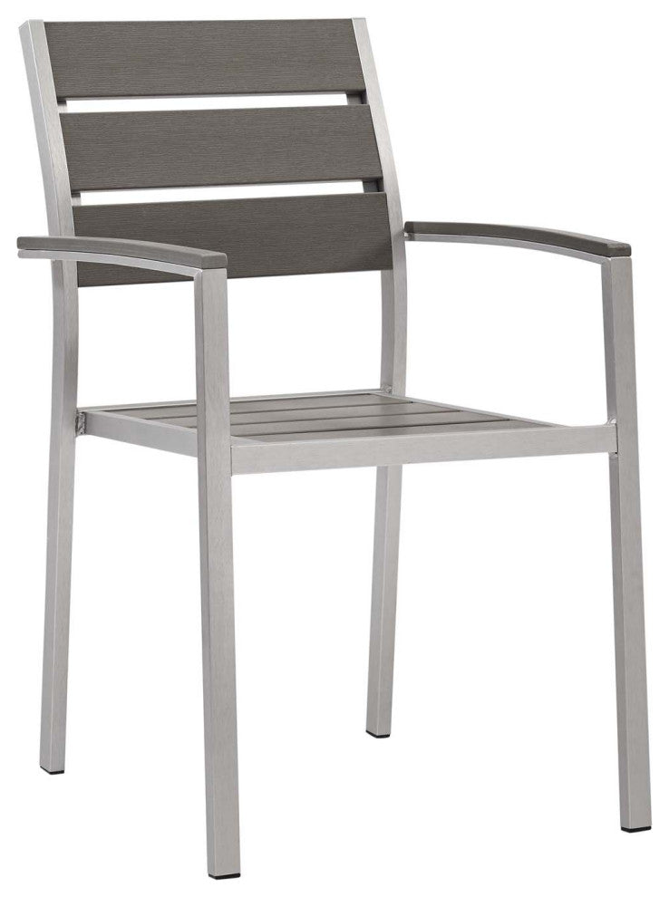 Shore Outdoor Patio Aluminum Dining Armchair, Silver Gray