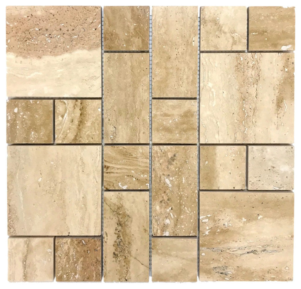 Patara Mini Pattern 12"x12" Honed Travertine Mesh Mosaic Tile (10 sqft per box)