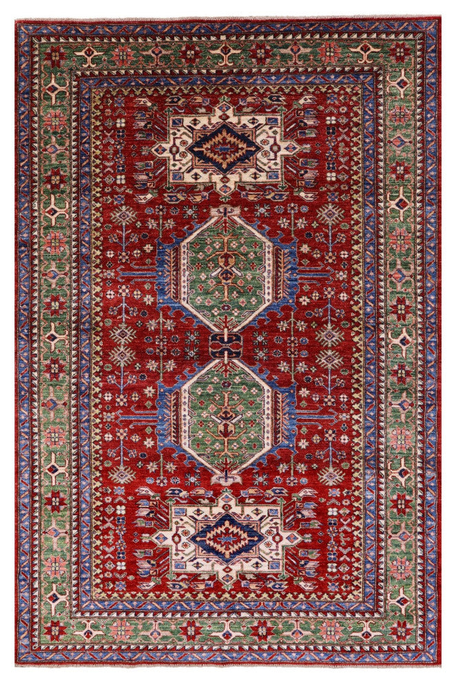 5' 11" X 9' 0" Super Kazak Hand Knotted Wool Rug Q10525