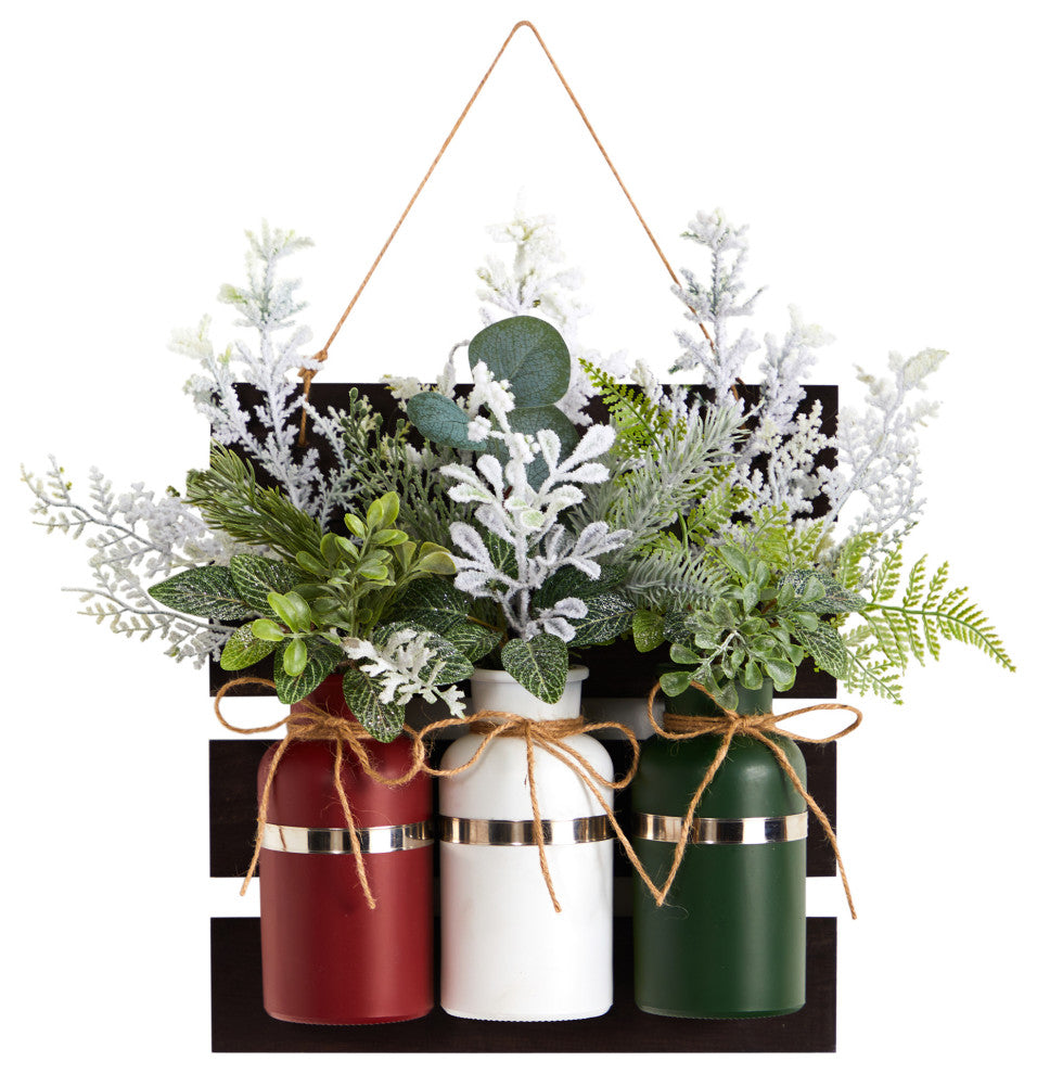 17" Holiday Assorted Christmas Pine Hanging Three Piece Mason Jar Arrangement