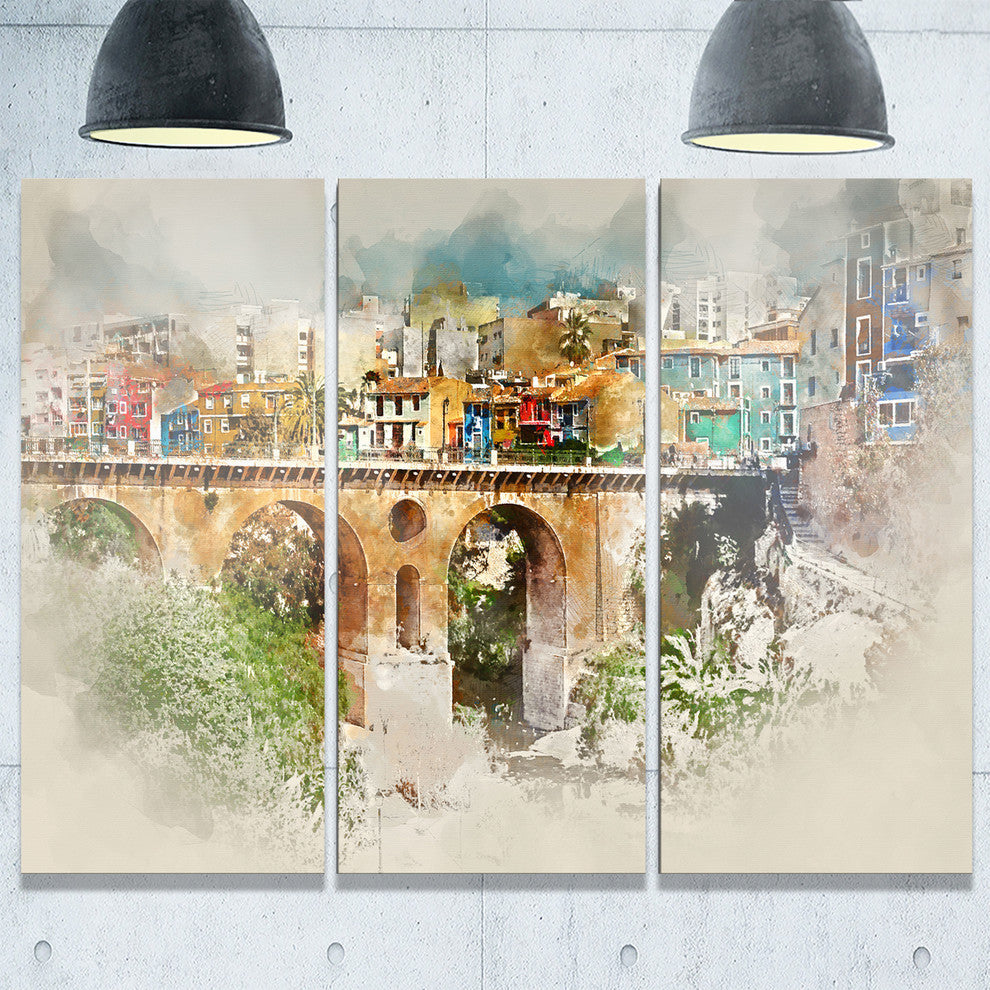"Villajoyosa City Digital Art Bridge" Metal Wall Art, 3 Panels, 36"x28"