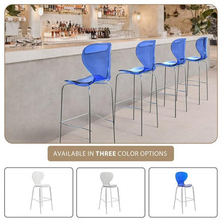 LeisureMod Oyster Plastic Barstool with Steel Frame in Chrome Finish Blue