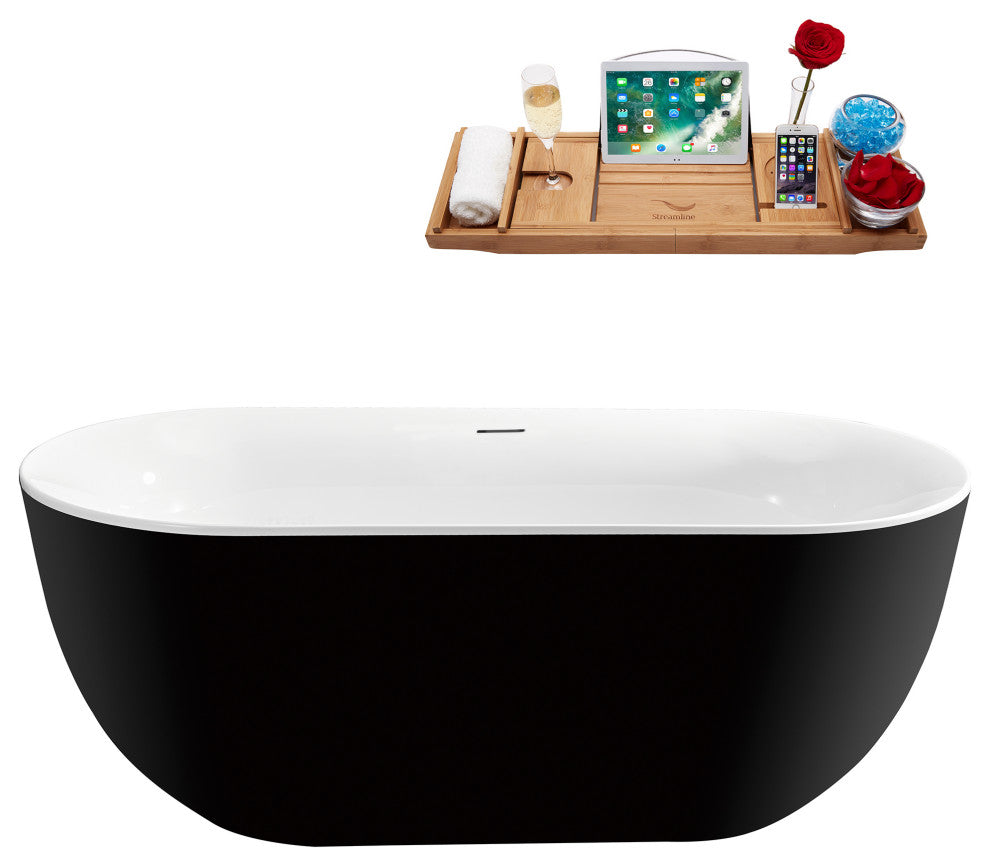 59'' Streamline N811BL Freestanding Tub, Tray, Internal Drain, Pop-Up: Oil Rubbe