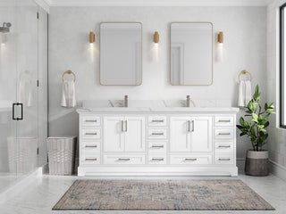 Fenway 84 Double Sink Bath Vanity in White 2" Calacatta Laza