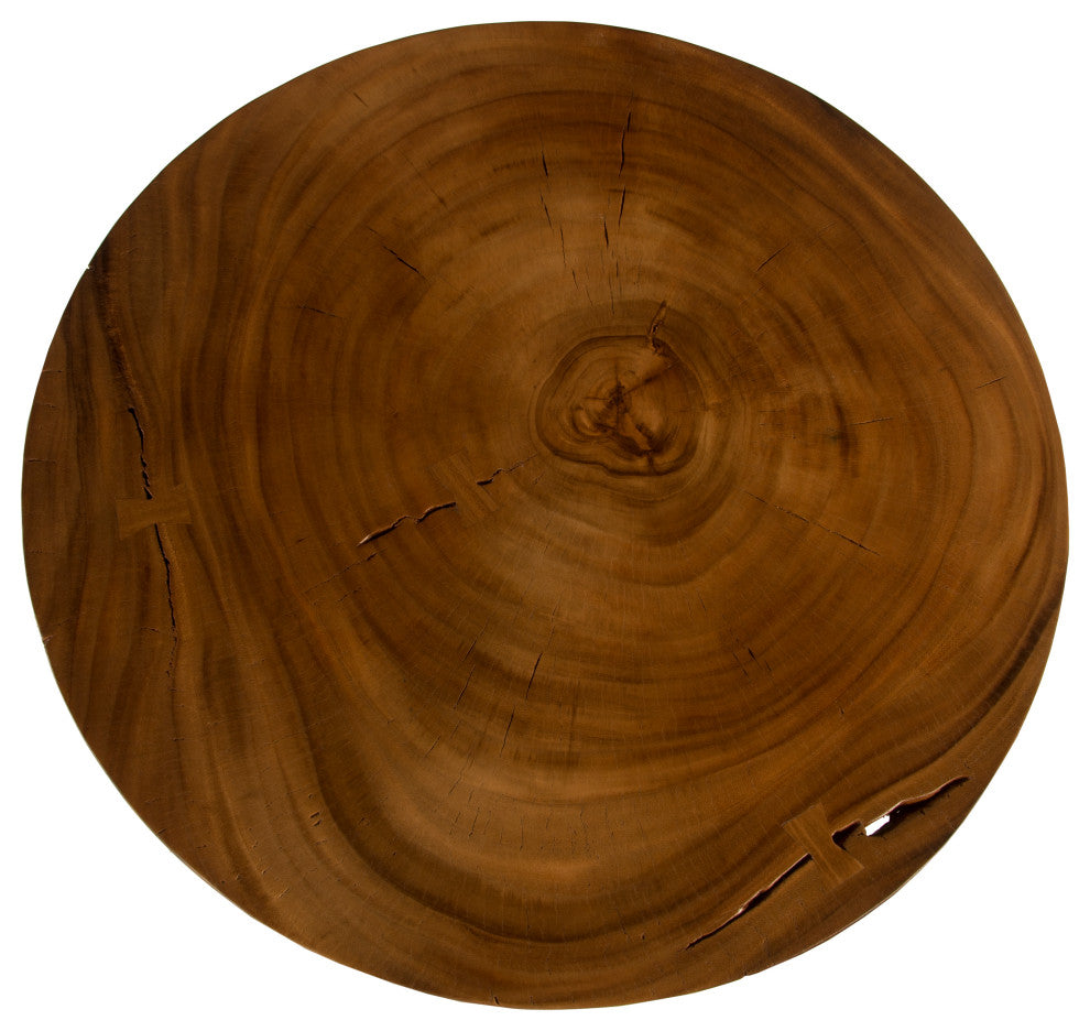 Chuleta Bar Table on Black Metal Base, Chamcha Wood, Natural