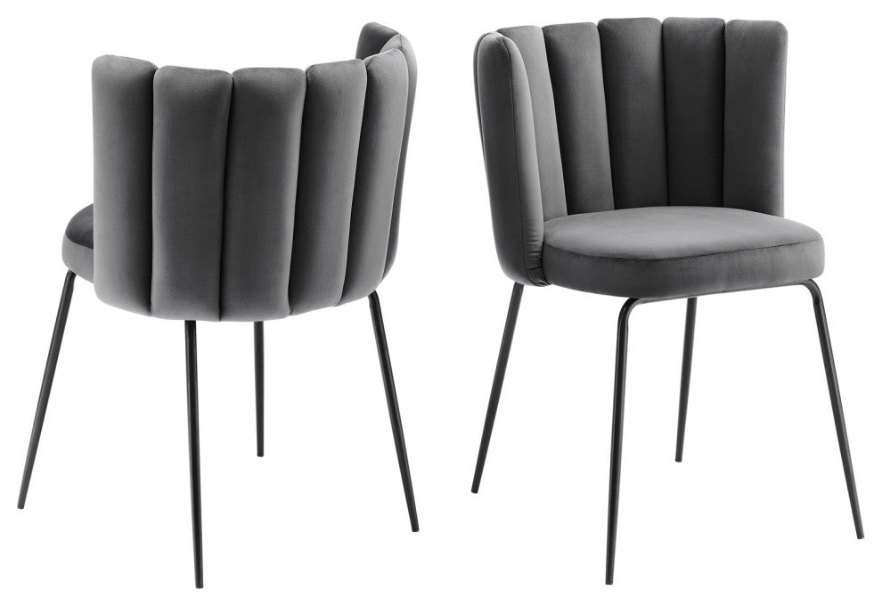 Dining Chair, Set of 2, Black Gray, Velvet, Modern Cafe Bistro Hospitality