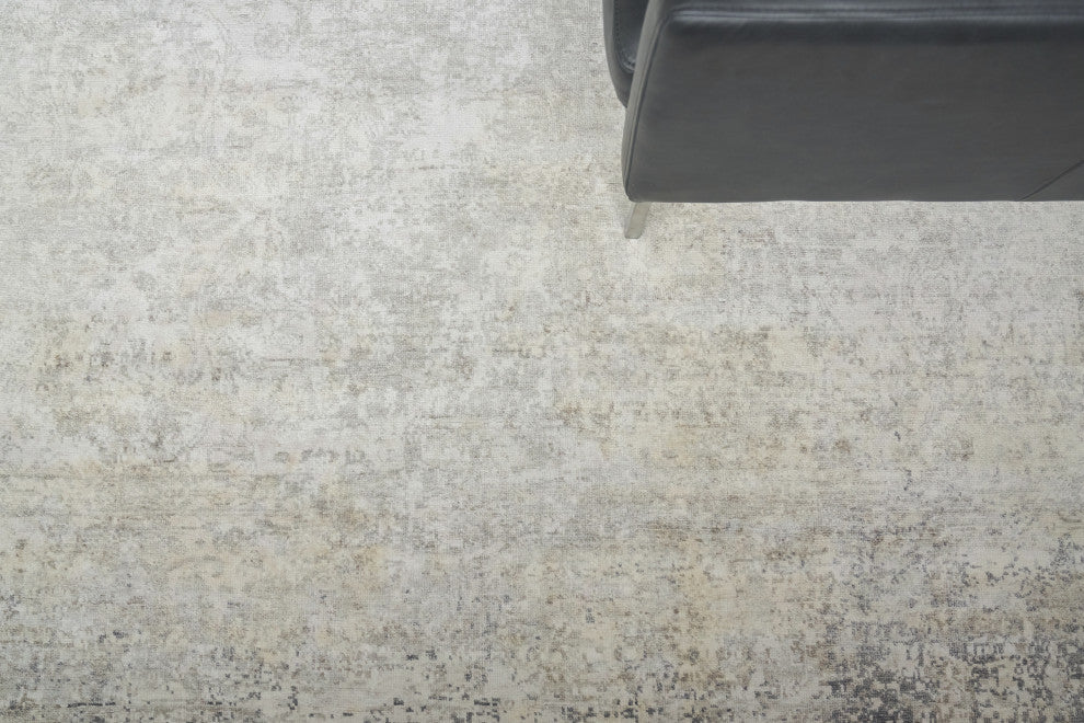 Fine Pure Silk Hand-Knotted Silk Silver/Ivory Area Rug