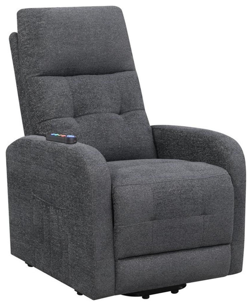 Maklaine Tufted Fabric Upholstered Power Lift Recliner in Charcoal