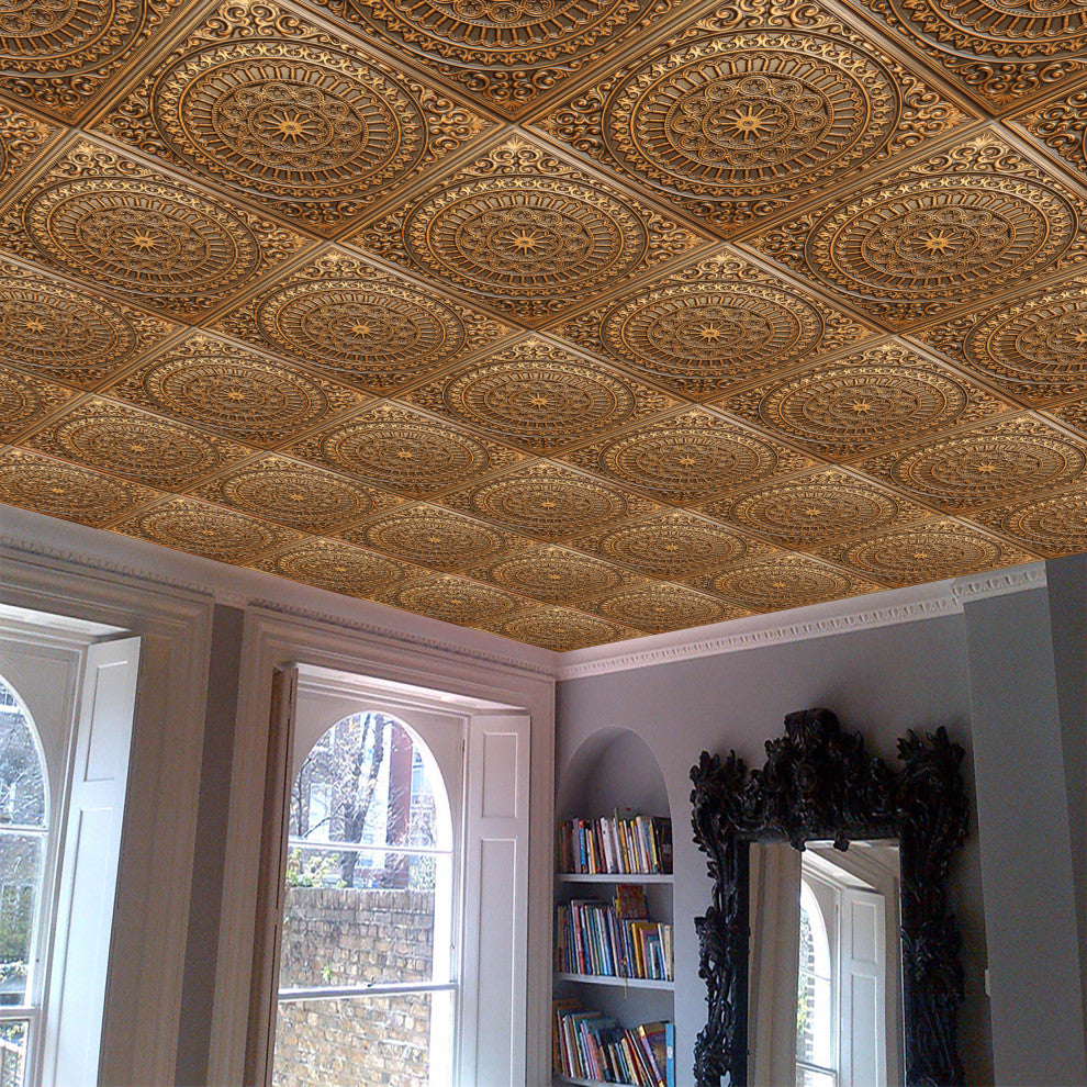 Antique Gold 3D Ceiling Panels, 2'x2', 100 Sq Ft, Pack of 25