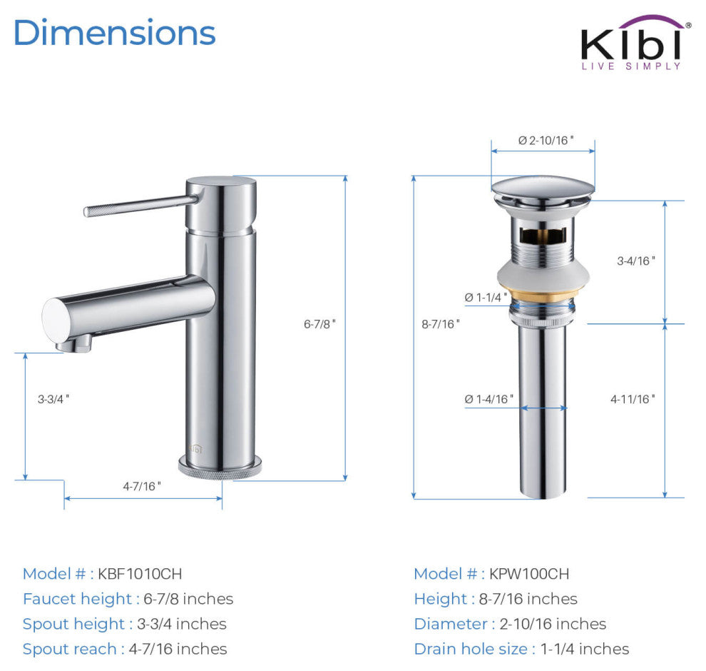Circular X Brass Single Hole Bathroom Faucet KBF1010, Chrome, With Drain