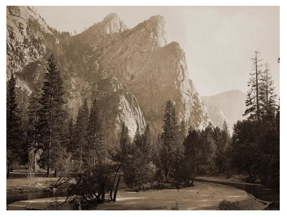 "Further Up the Valley, 3 Brothers, 3,830', Yosemite, 1866" Paper Art, 26"x20"