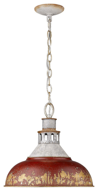 Kinsley Large Pendant, Aged Galvanized Steel With Antique Red Shade