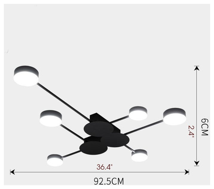 Carouge | Cruciform LED Ceiling Chandelier, Black, 6 Heads
