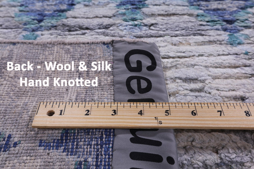 8' 8" X 12' 7" Wool and Silk Modern Hand Knotted Rug Q9040