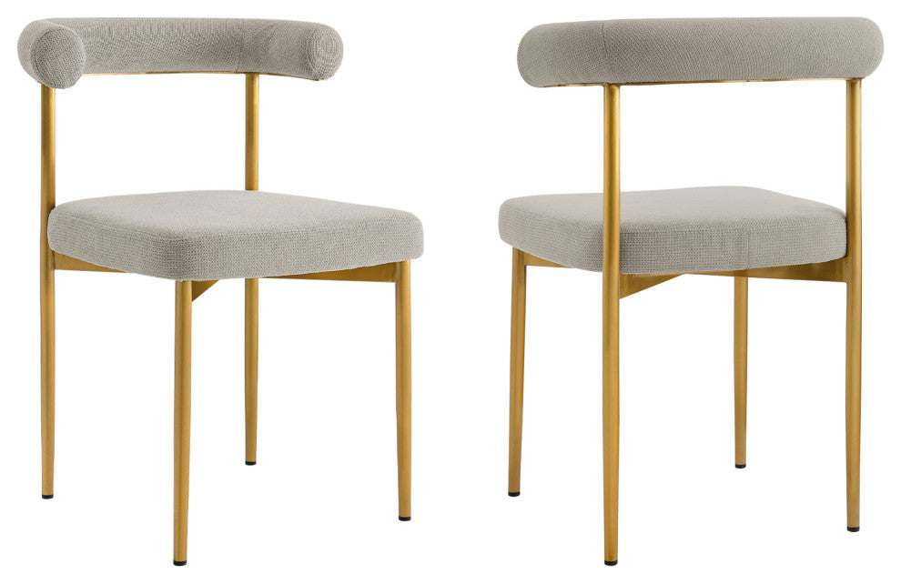 Shannon Gold Brushed Stainless Steel and Taupe Fabric  Dining Chairs, Set of 2