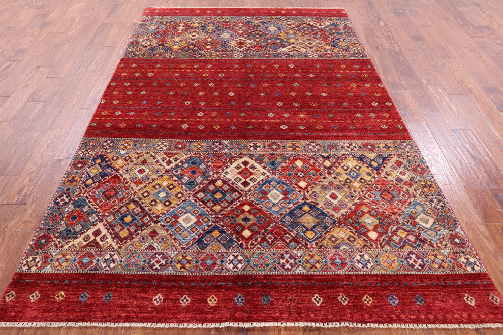6' 3" X 9' 7" Hand Knotted Tribal Khorjin Wool Rug Q10755