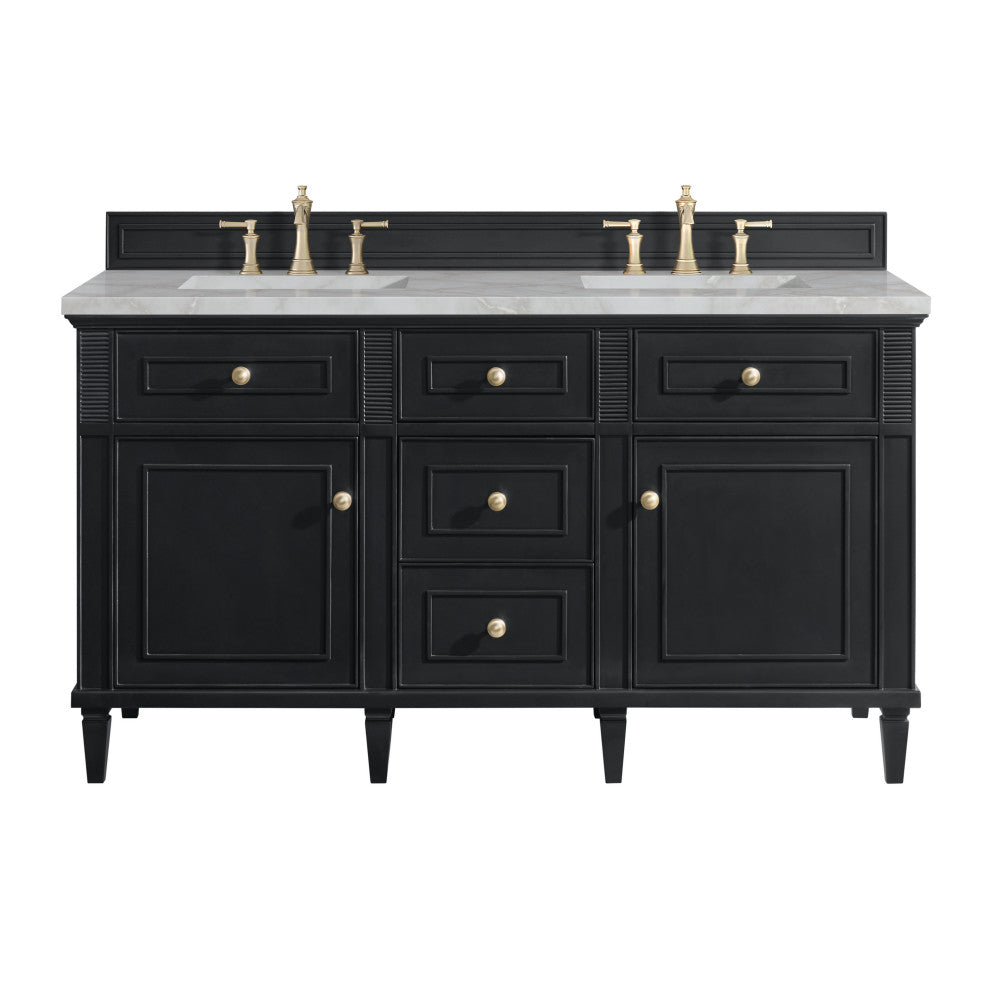 Lorelai 60" Double Vanity, Black Onyx, 3 CM Victorian Silver Top