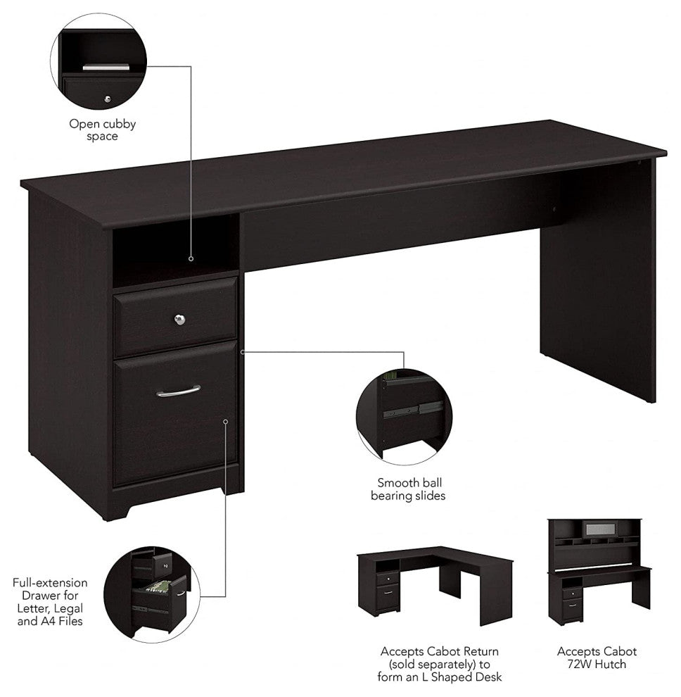 Classic Desk, Rectangular Top With File Drawer & Extra Open Cubby, Espresso Oak
