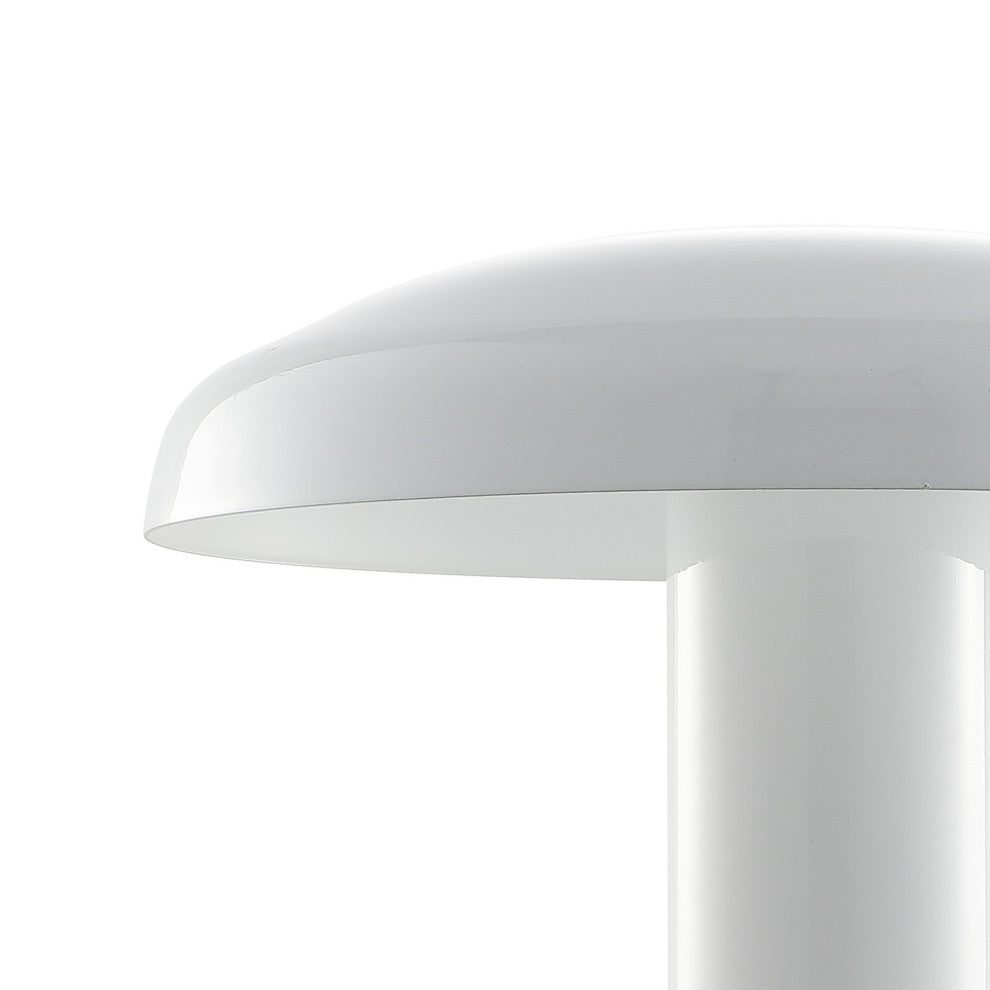 Suillius 11" Rechargeable/Cordless Iron Integrated Mushroom Table Lamp, White