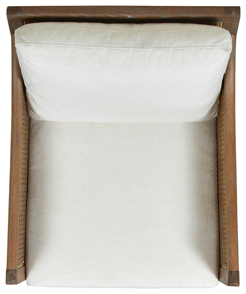 Ontario 24.5" Rattan Wicker Upholstered Accent Arm Chair, Natural White