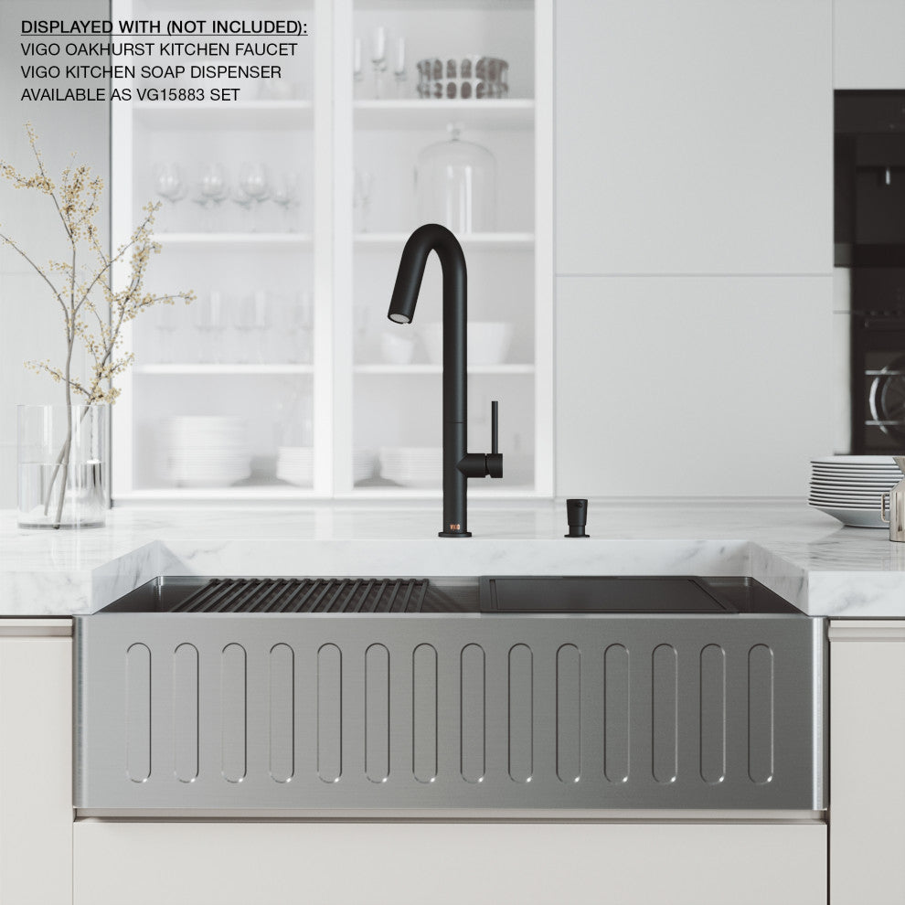 Oxford Single Bowl Slotted Apron Farmhouse Kitchen Sink and Accessories, 36" L X 21" W