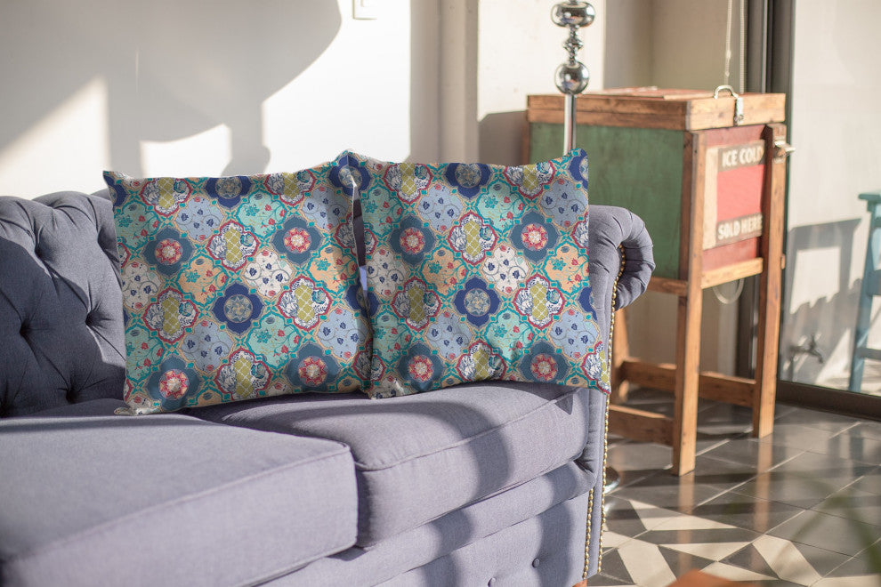 16 Blue Peach Trellis Suede Throw Pillow