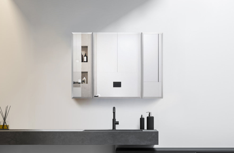 Frameless Aluminum Medicine Cabinet Adjustable Shelves,36x26Inch