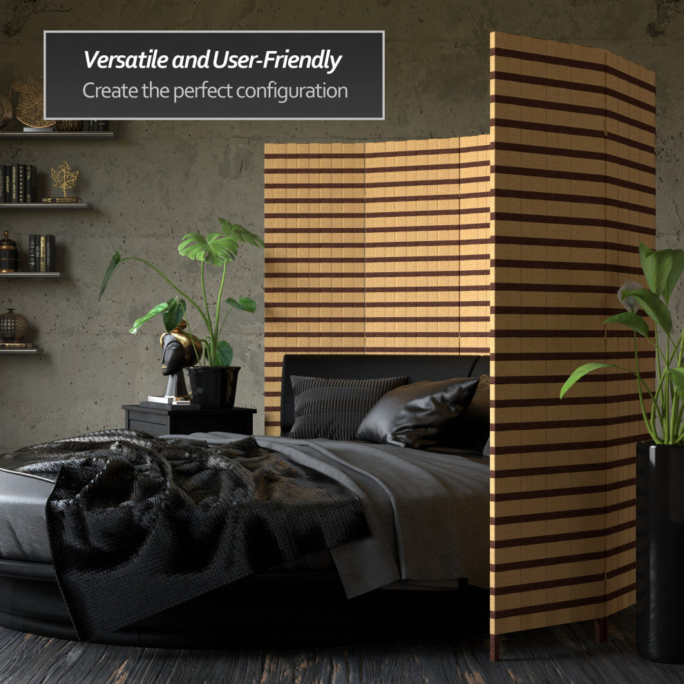 6' Tall Two Tone Natural Fiber Room Divider, 4 Panel