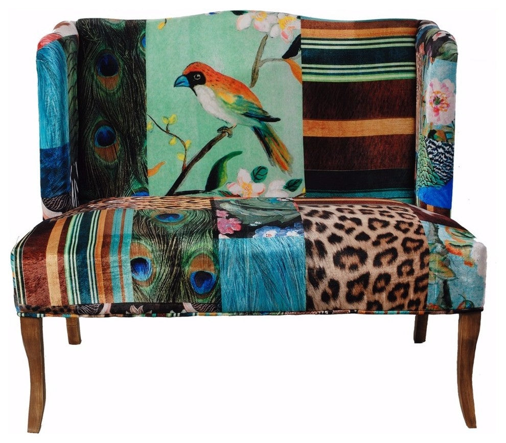 Vesta Bird Collage Print Settee, Multicolor