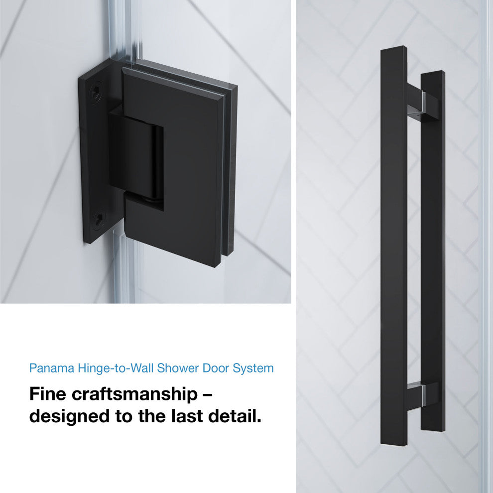 Panama Alcove Frameless Pivot Hinge Shower Door Kit With Base Pan, 2025, Black, 36x36"