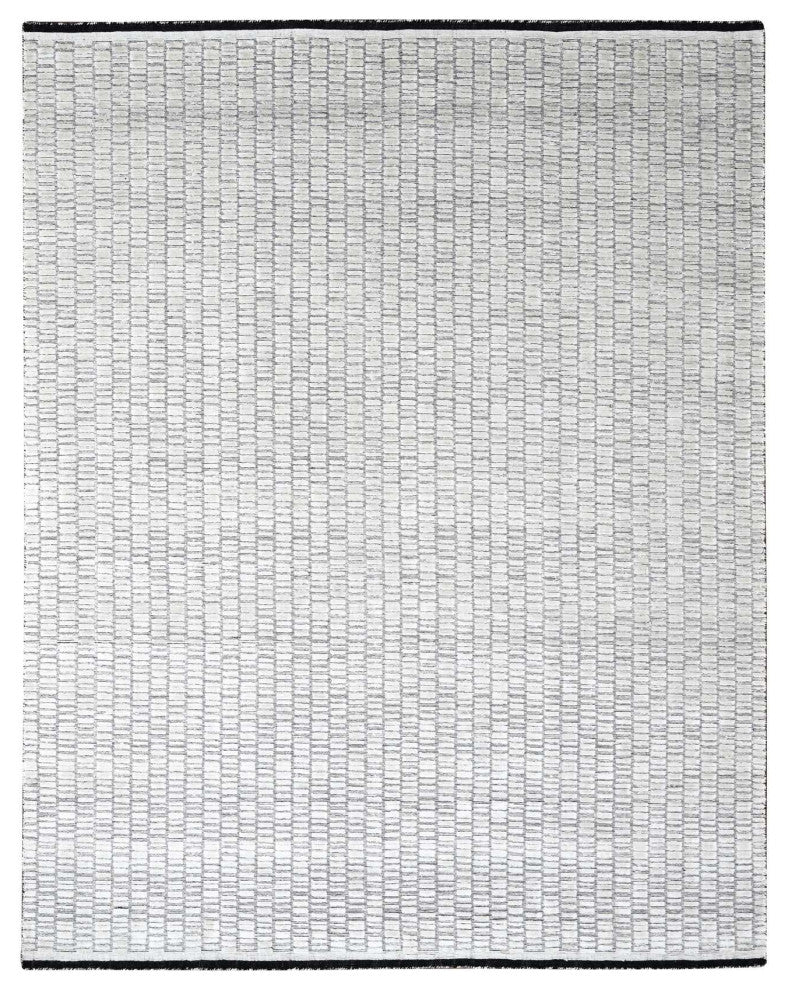 Pearl White Modern Roman Tile Design Hand Loomed Oriental Rug, 9'x11'9"