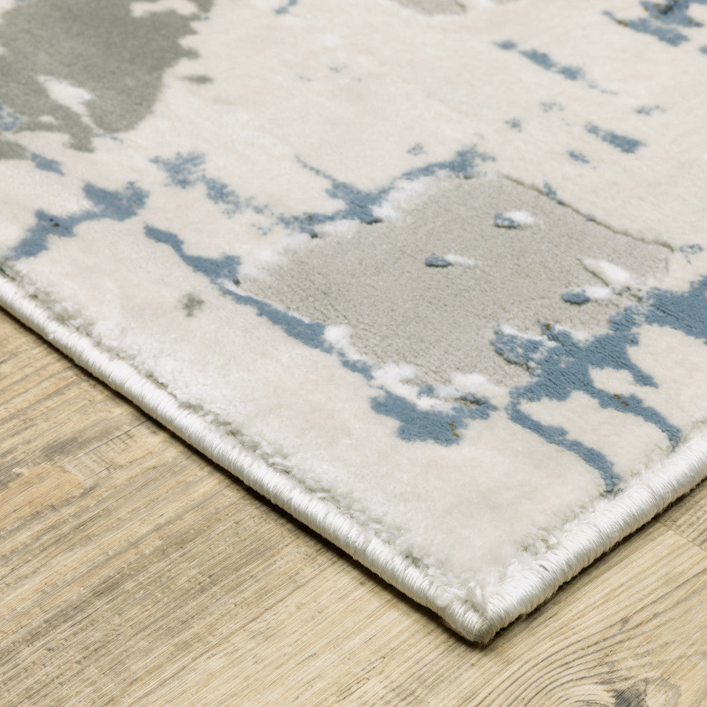 Emery Abstract Grey/Blue Indoor Area Rug, 7'10" x 10'10"